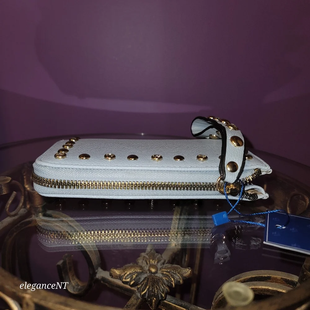 DS Bags Light Blue Studded wristlet wallet clutch with gem studded border NWT - Picture 8 of 11